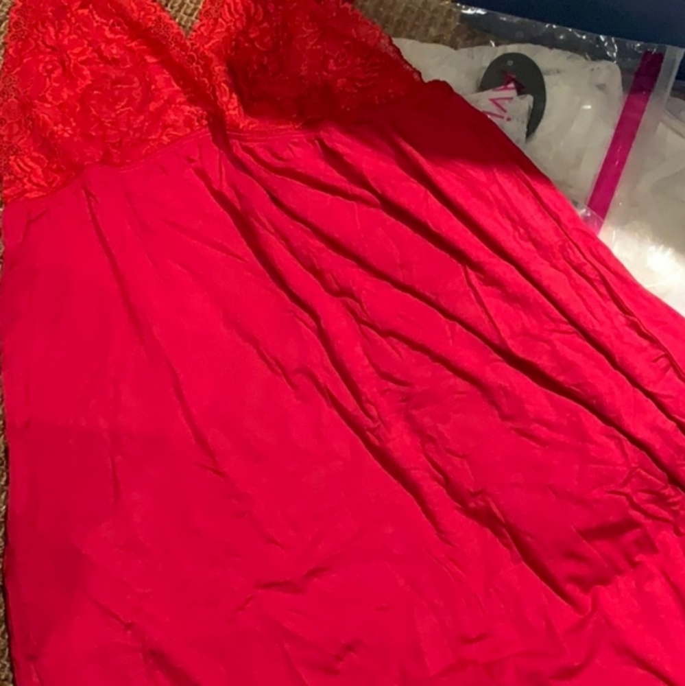 Y-Back Lace Nighty, Red, Sz M - Picture 8 of 8